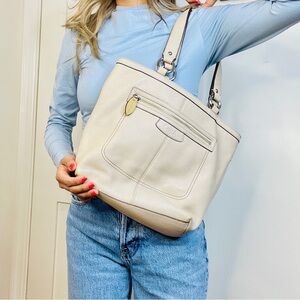 COACH Cream Beige Tote Bag pink interior